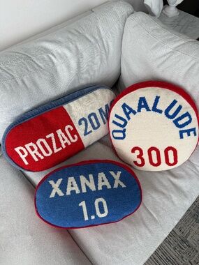 Set of 3 Jonathan Adler Needlepoint Prescription Pill Pillows